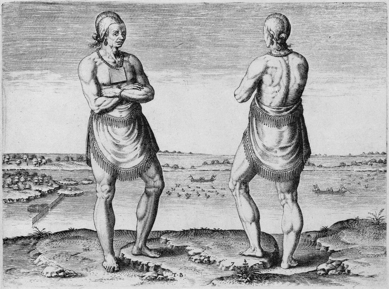 Indiánský starší nebo náčelník, vyrytý Theodor de Bry (1528-1598) od John White