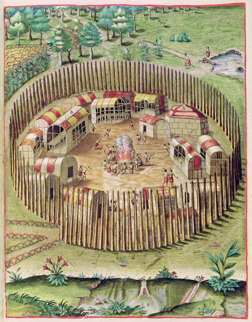 Opevněné město Pomeiooc, z knihy "Admiranda Narratio..", vyryl Theodore de Bry (1528-98) 1585-88 od John White