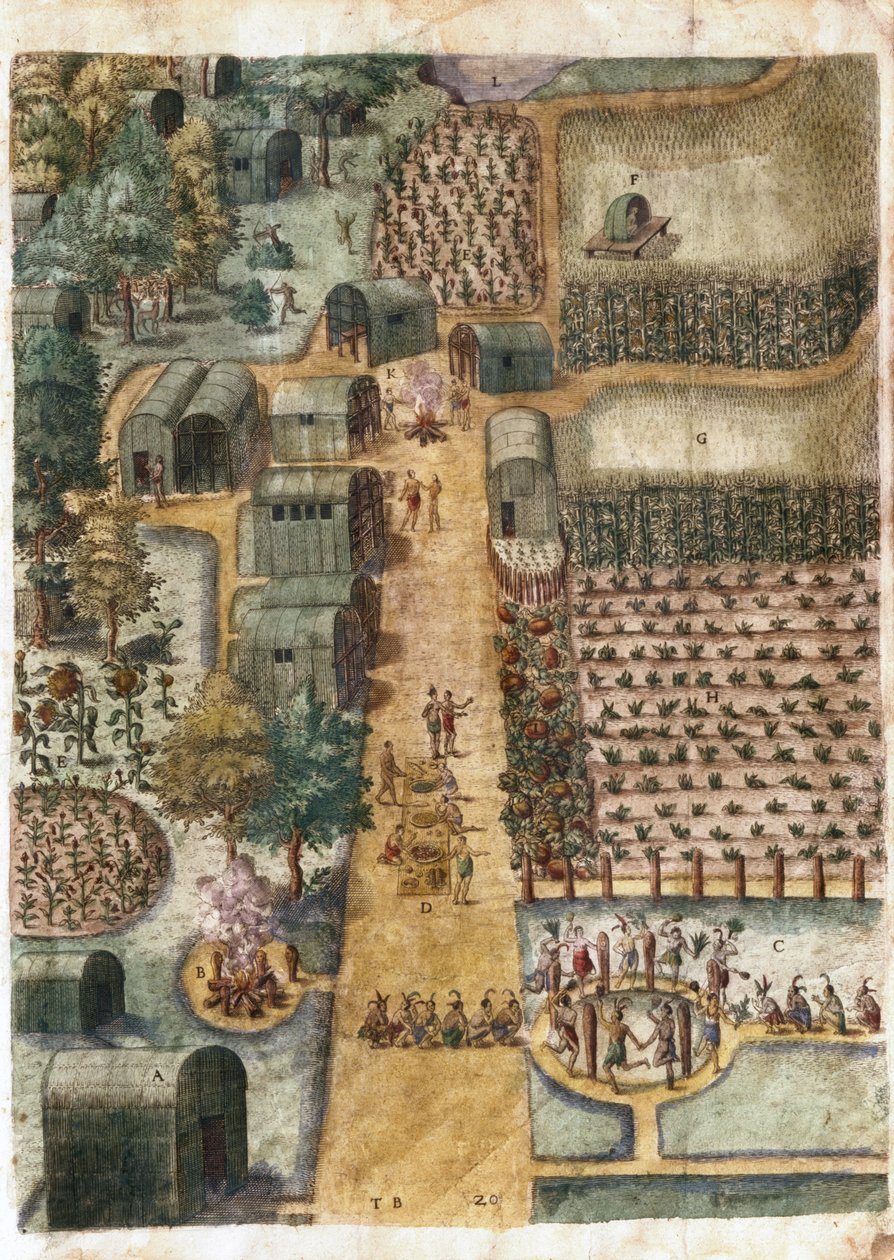 Indiánská vesnice Secoton, kolem 1570-80 (viz 1692) od John White