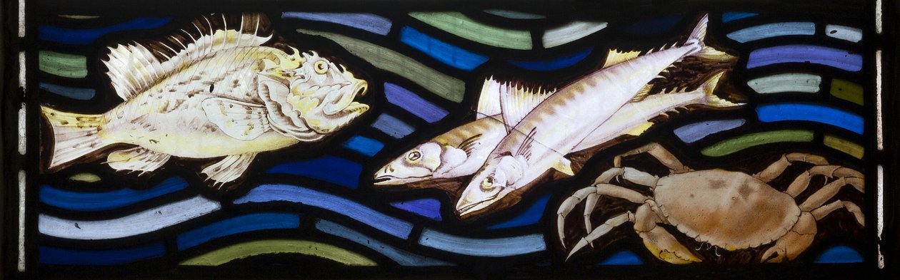 Fish & Crabs, Te Deum, východní okno, cca 1888 od John William Brown