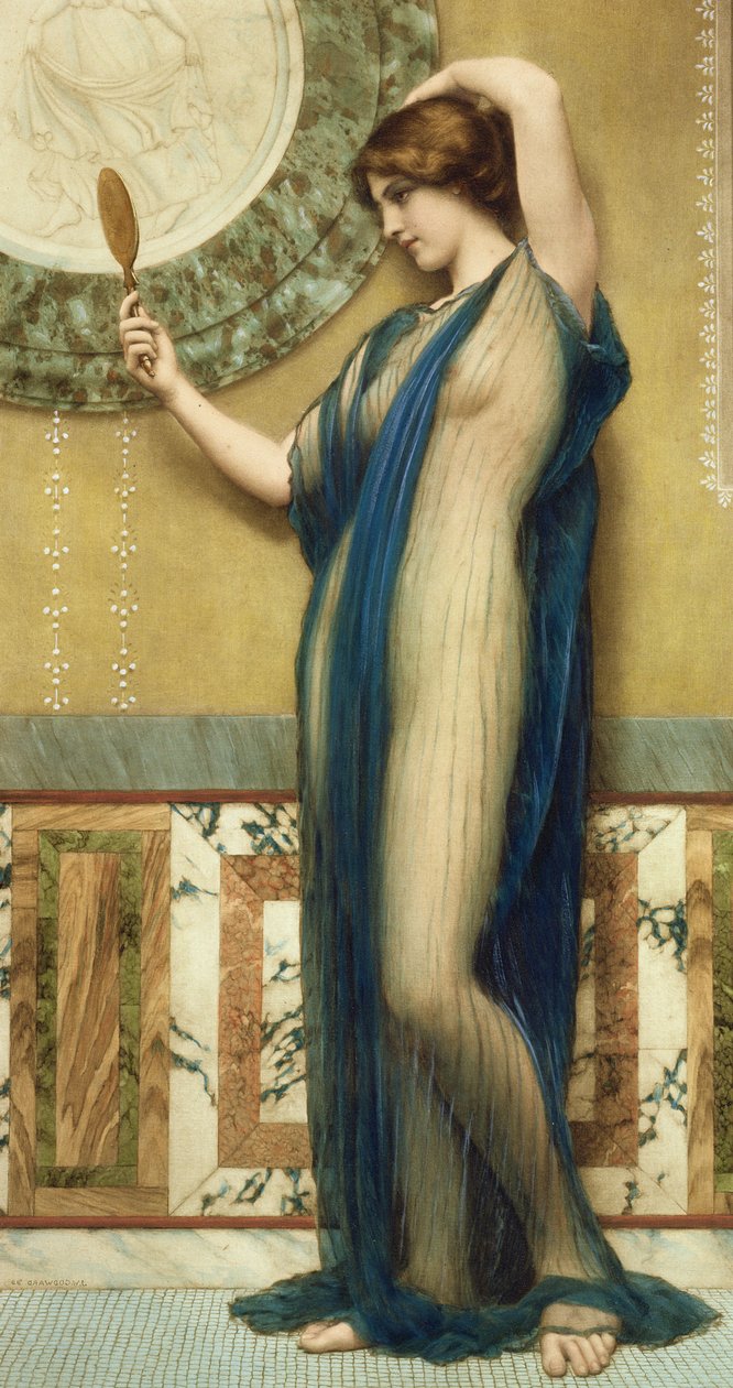 Spravedlivý odraz (ručně kolorovaná fotorytina) od John William Godward