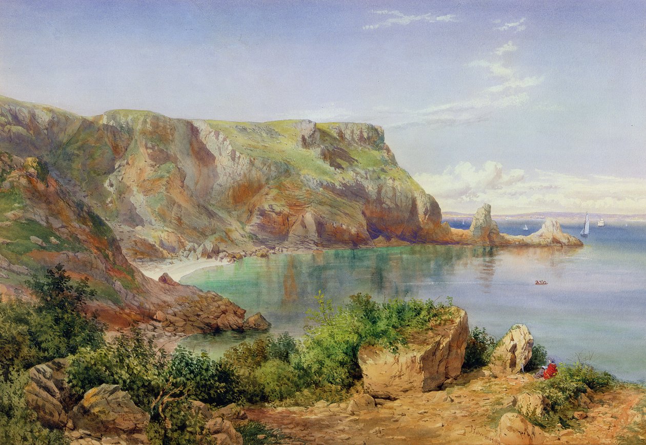 Ansteys Cove, Babbacombe, Devon, 1861 (tužka a wc na papíře) od John William Salter