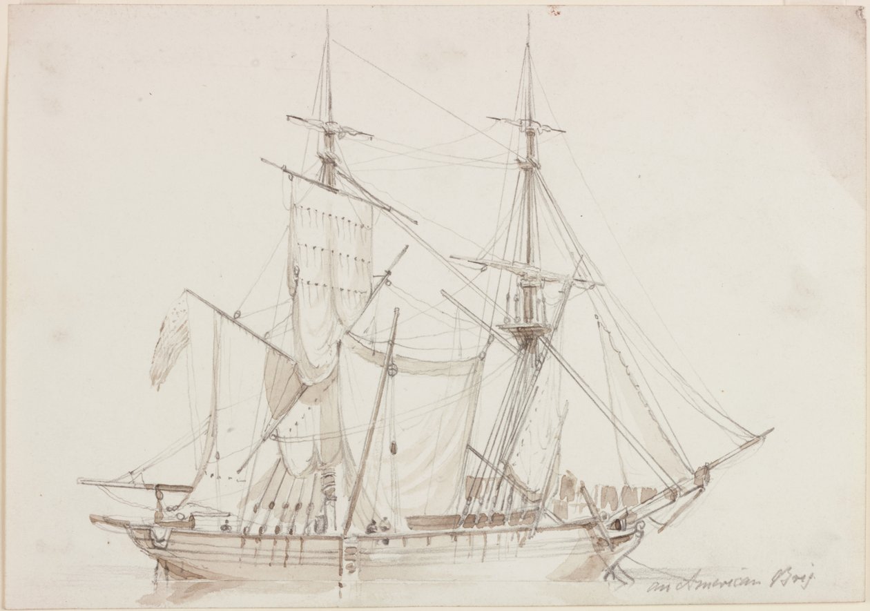 American Brig (tužka a akvarel na papíře) od John Wilson Carmichael