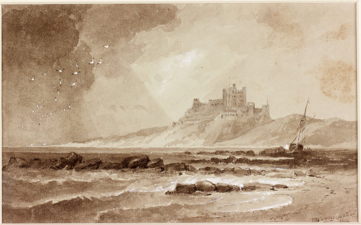 Bamburský hrad ze severu (inkoust (sépie) na papíře) od John Wilson Carmichael