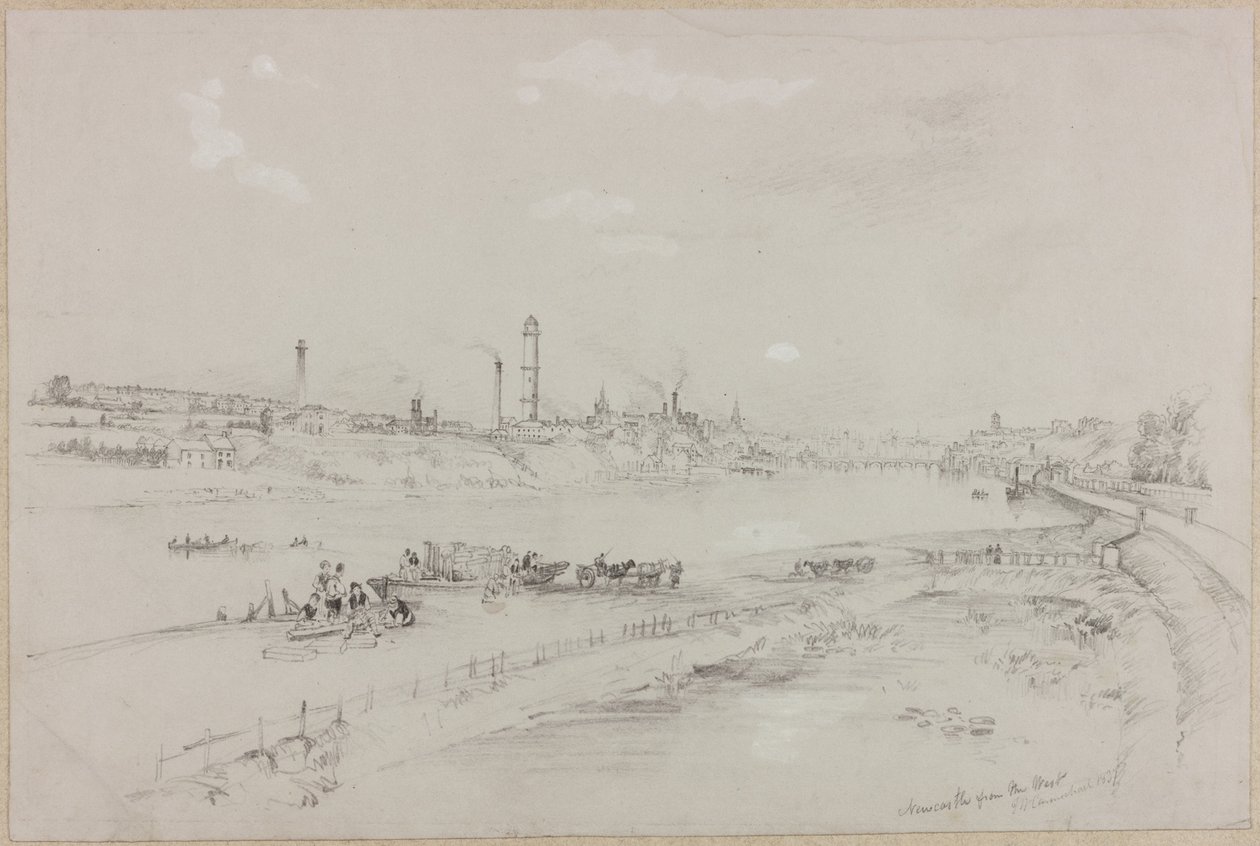 Newcastle upon Tyne ze západu, 1837 (bc a tužka na papíře) od John Wilson Carmichael