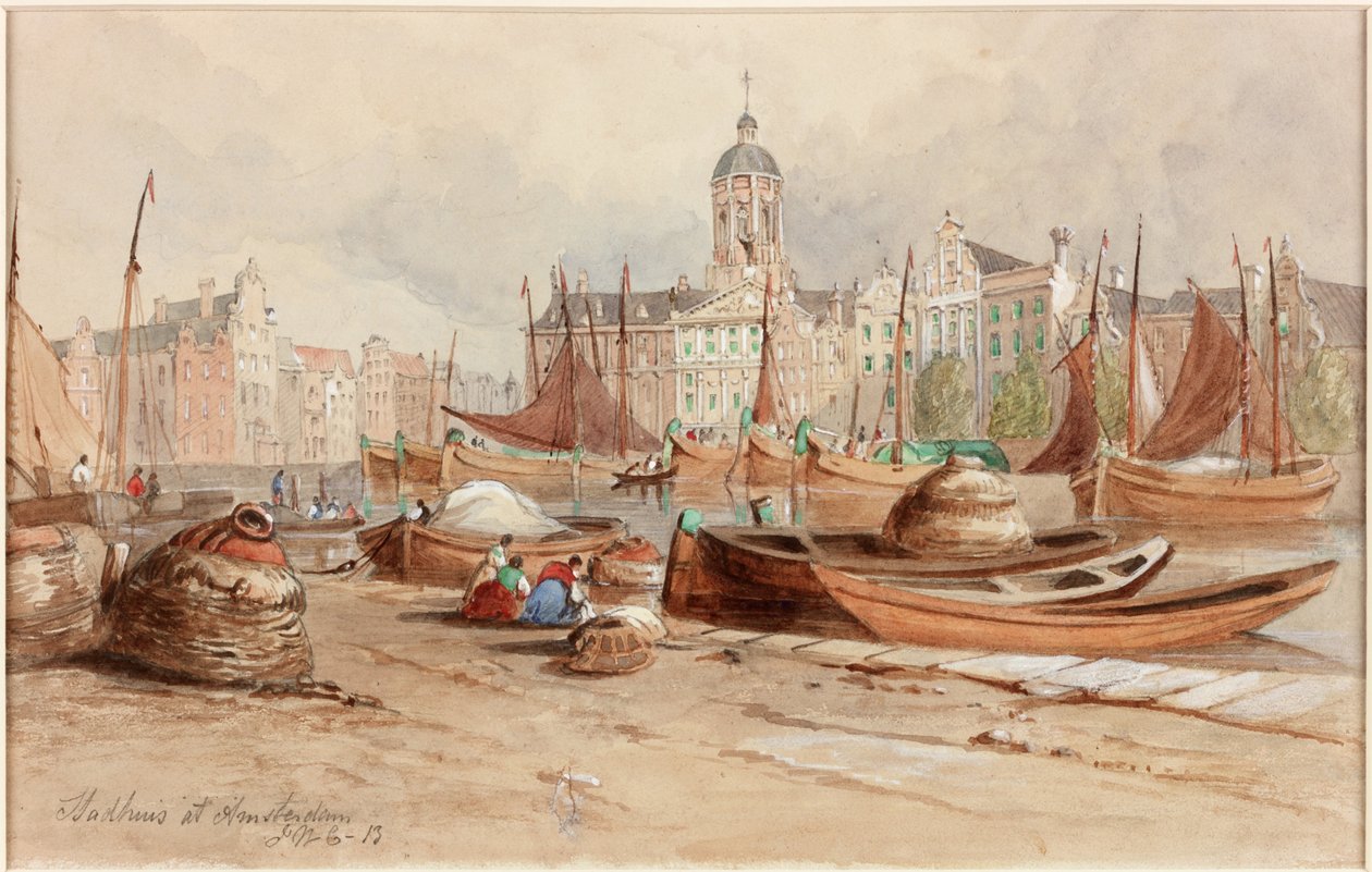 Stadhuis at Amsterdam (tužka a akvarel na papíře) od John Wilson Carmichael