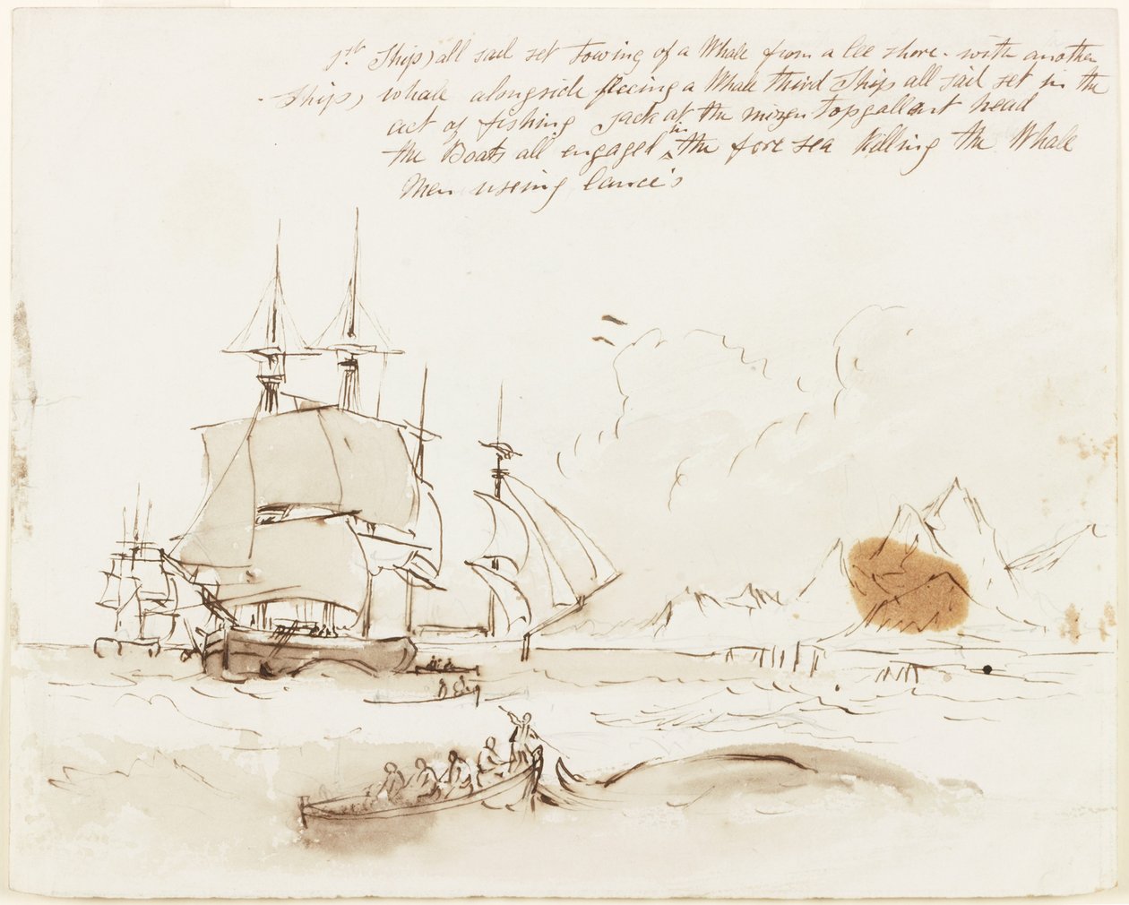 Studie na obrázek lovu velryb (pero, inkoust a tužka na papíře) od John Wilson Carmichael