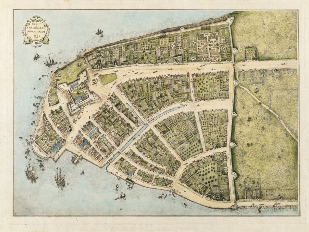 Přepracování plánu Castello, Nový Amsterdam, jak se objevil v roce 1660, 1916 (barva na papíře) od John Wolcott Adams