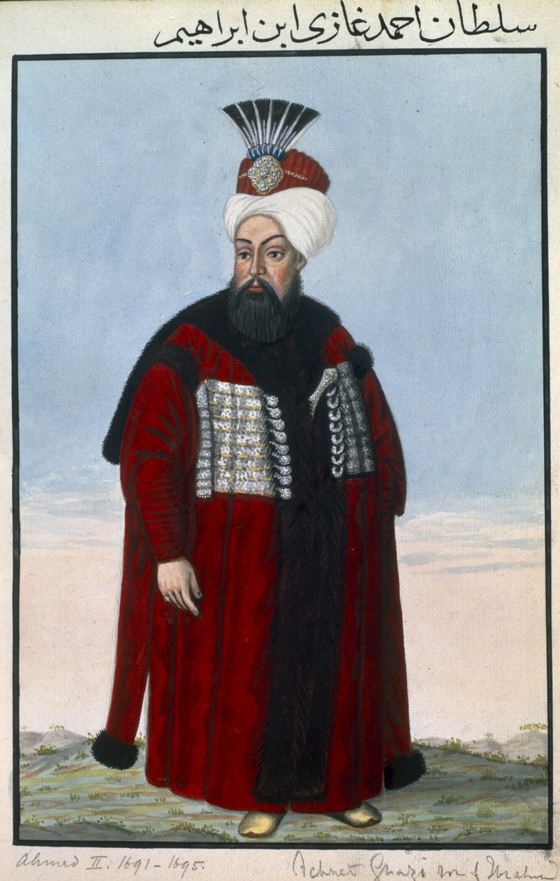 Ahmed II (1642-95) sultán 1691-95, z „Série portrétů tureckých císařů“, 1808 od John Young