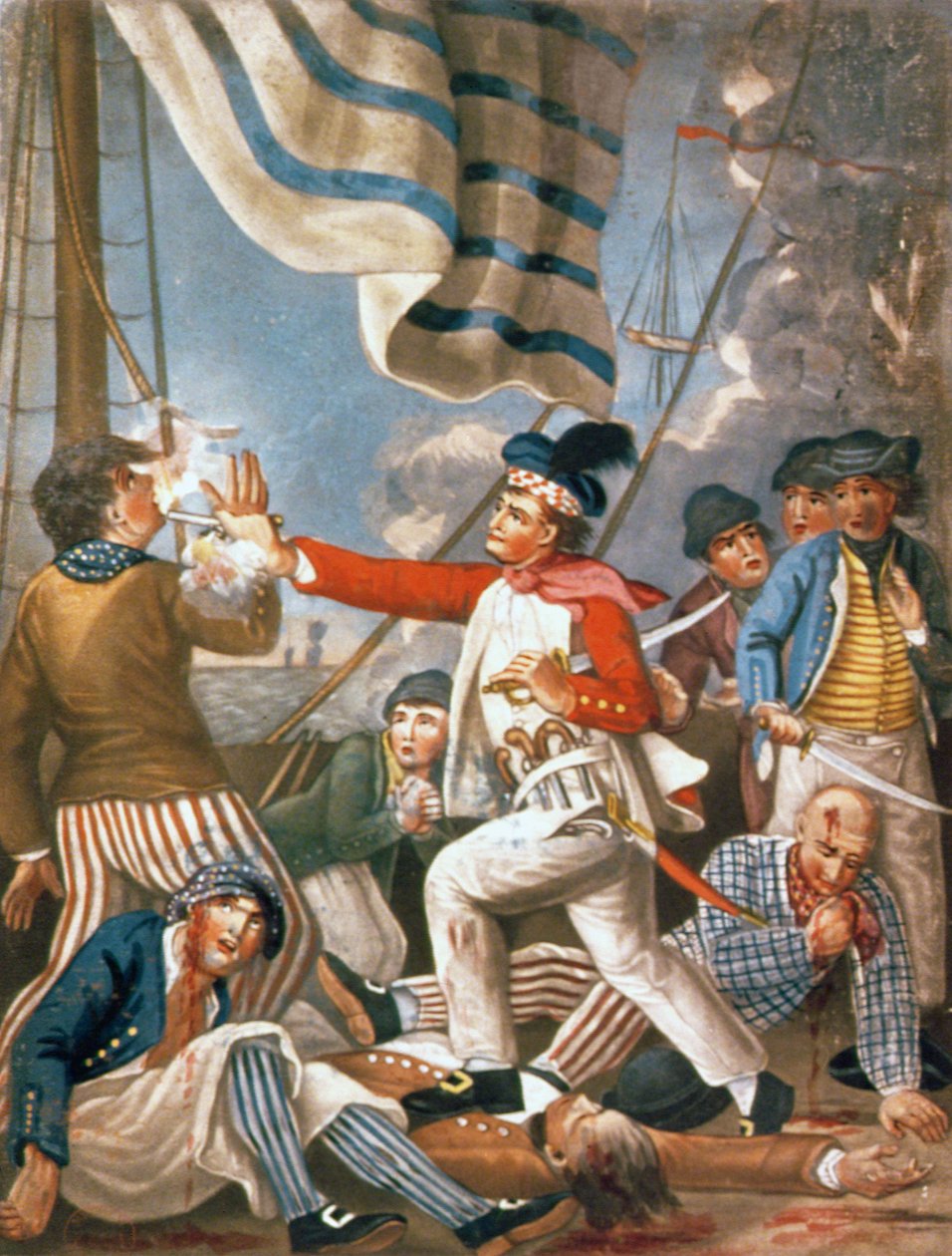 John Paul Jones zastřelil námořníka, který se pokusil udeřit jeho barvami v zásnubní hospodě. od Carringtona Bowlese od John (after) Collet