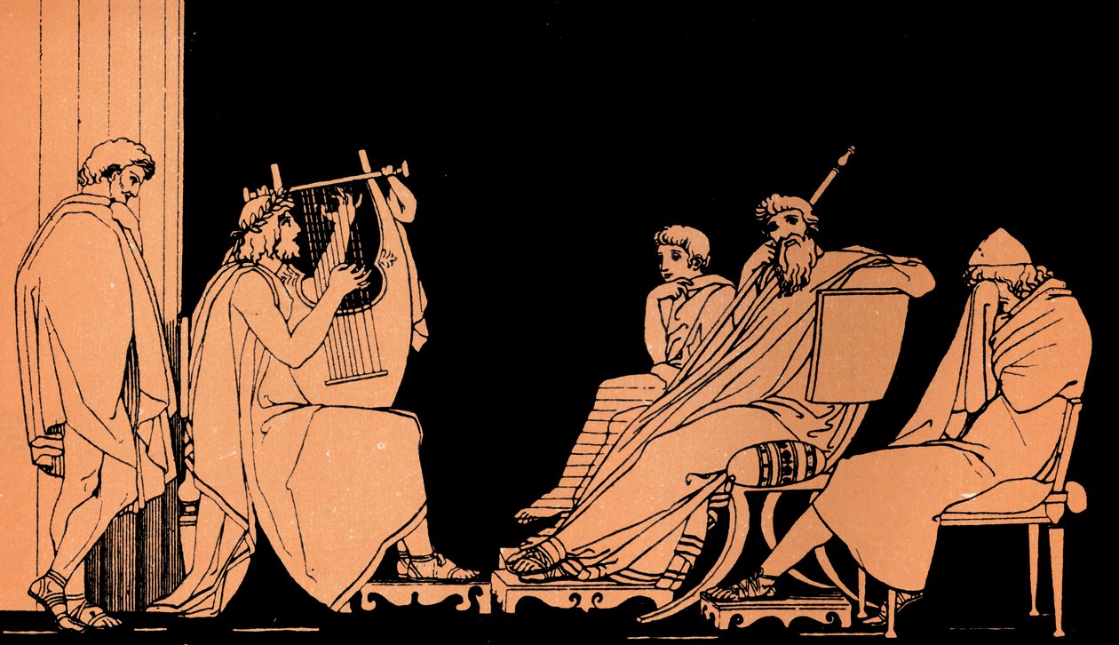 Odysseus pláče při Demodokově písni, Homérova Odyssea, podle Flaxmana (tisk) od John (after) Flaxman