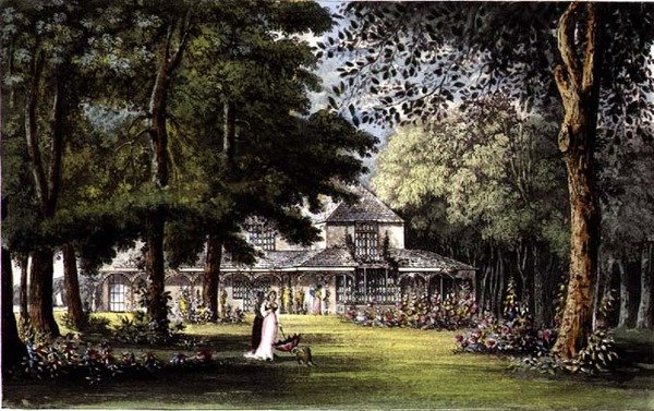 Chata princezny Alžběty, Old Windsor, z knihy R. Ackermanna (1764-1834) "Repository of Arts od John (after) Gendall