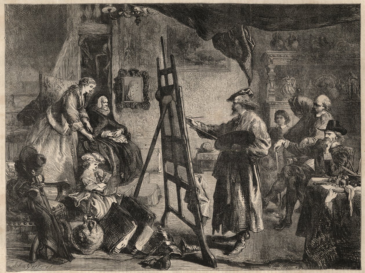 ATELIÉR REMBRANDT - rytina podle obrazu J. Gilberta - l