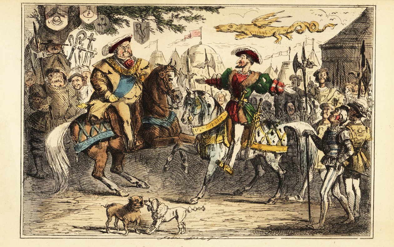 Anglický Jindřich VIII. se setkal s Františkem I. Francouzským na koni na poli Zlatého plátna, 7. června 1520 od John (after) Leech
