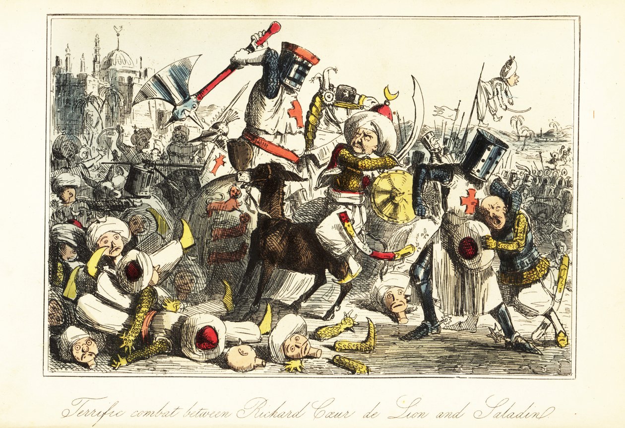 Král Richard I. bojující se Saladinem v bitvě u Arsufu (Azotus), Palestina od John (after) Leech