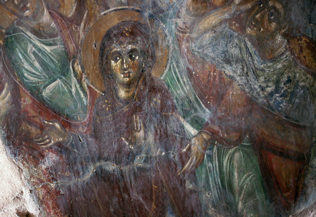 Freska svatého v byzantském kostele Ayios Stephanos, Drakona, Kréta, Řecko (foto) od Walter Charles Mills