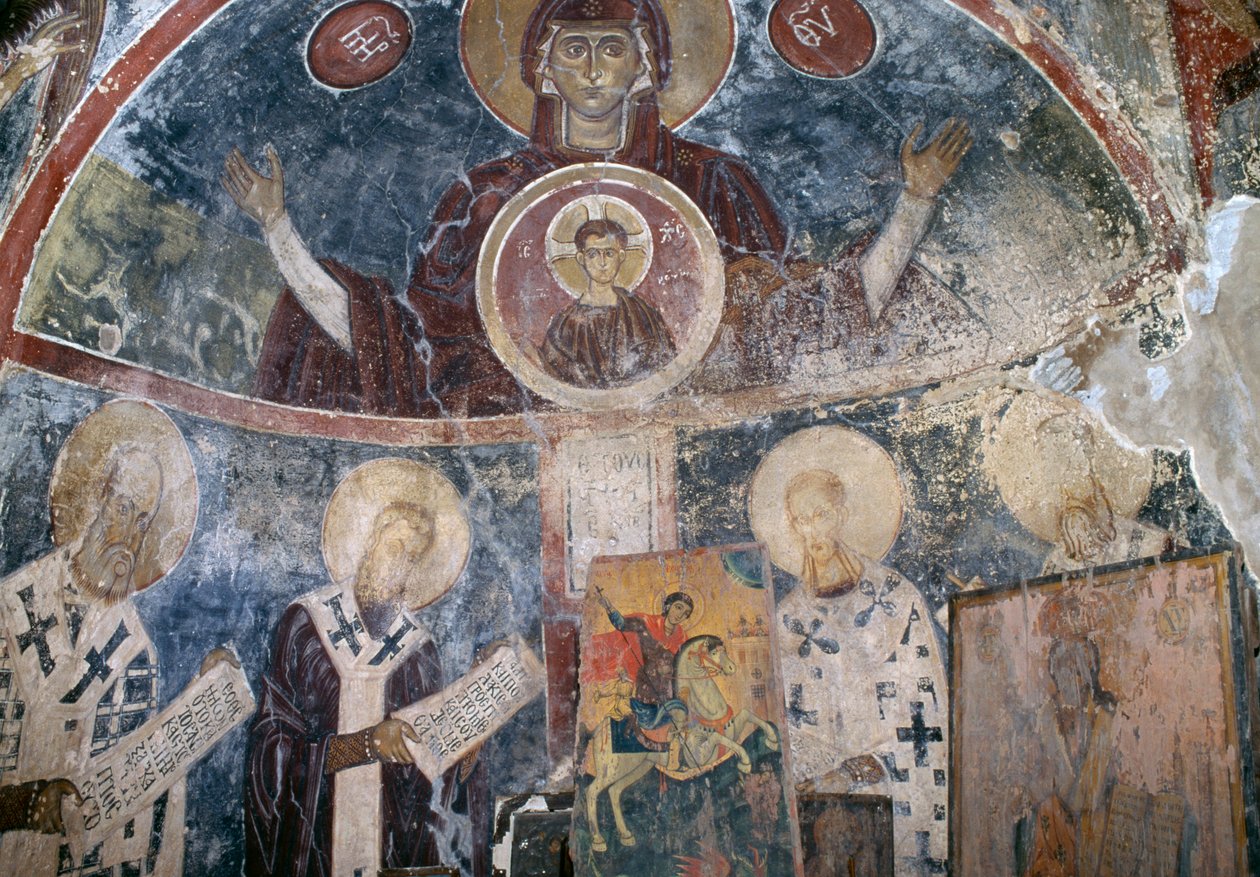 Fresky v byzantském kostele Agios Georgios, Vathi, Kréta, Řecko (foto) od Walter Charles Mills