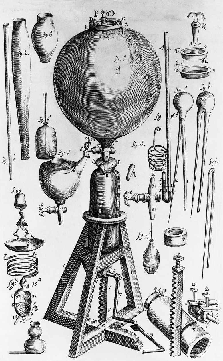 Nové fyzikálně-mechanické pokusy se vzduchem, Robert Boyle (1627-1691), rytina od Walter Charles Mills
