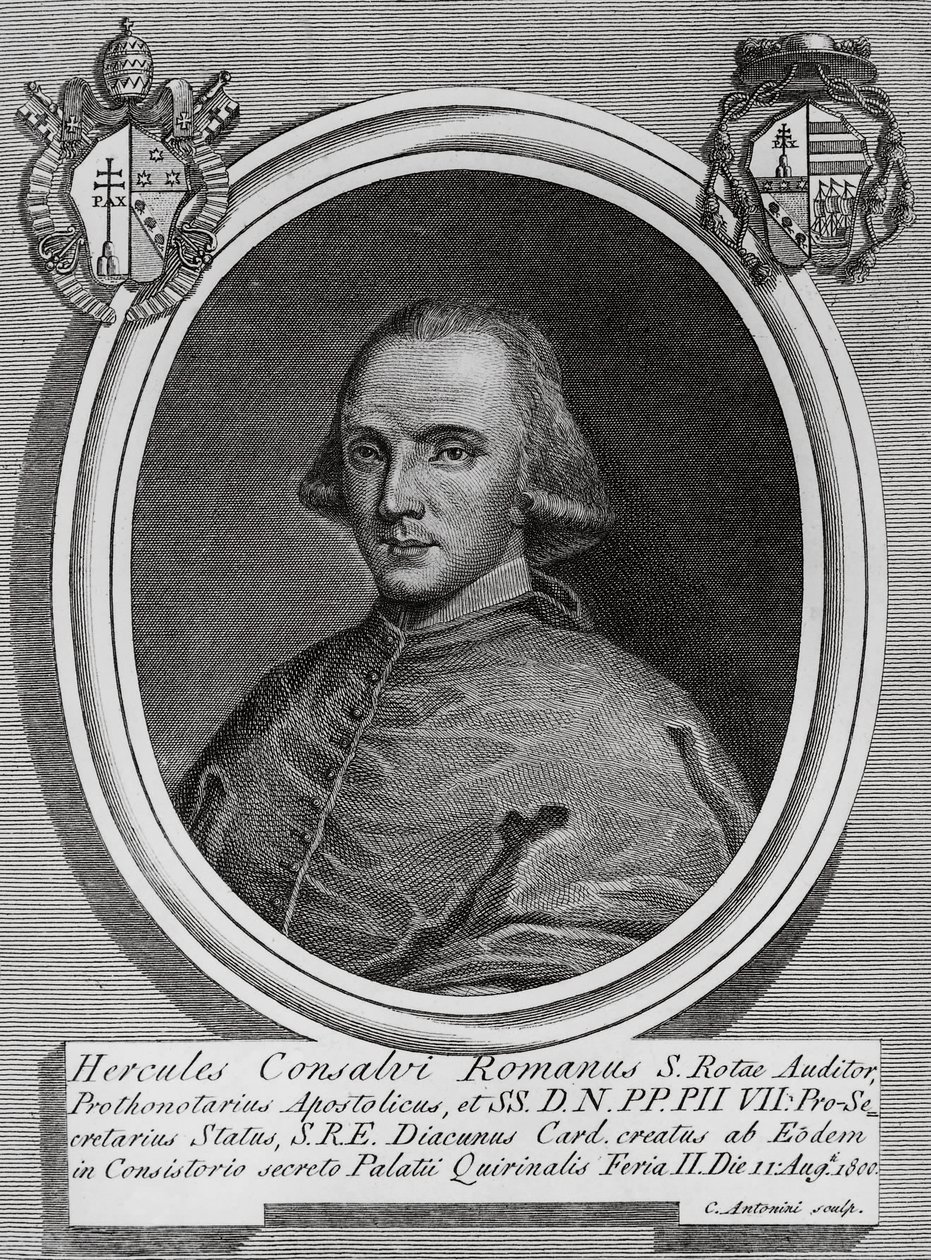 Portrét Ercole Consalvi (1757-1824), italský kardinál a politik, rytina Carlo Antonini od Walter Charles Mills