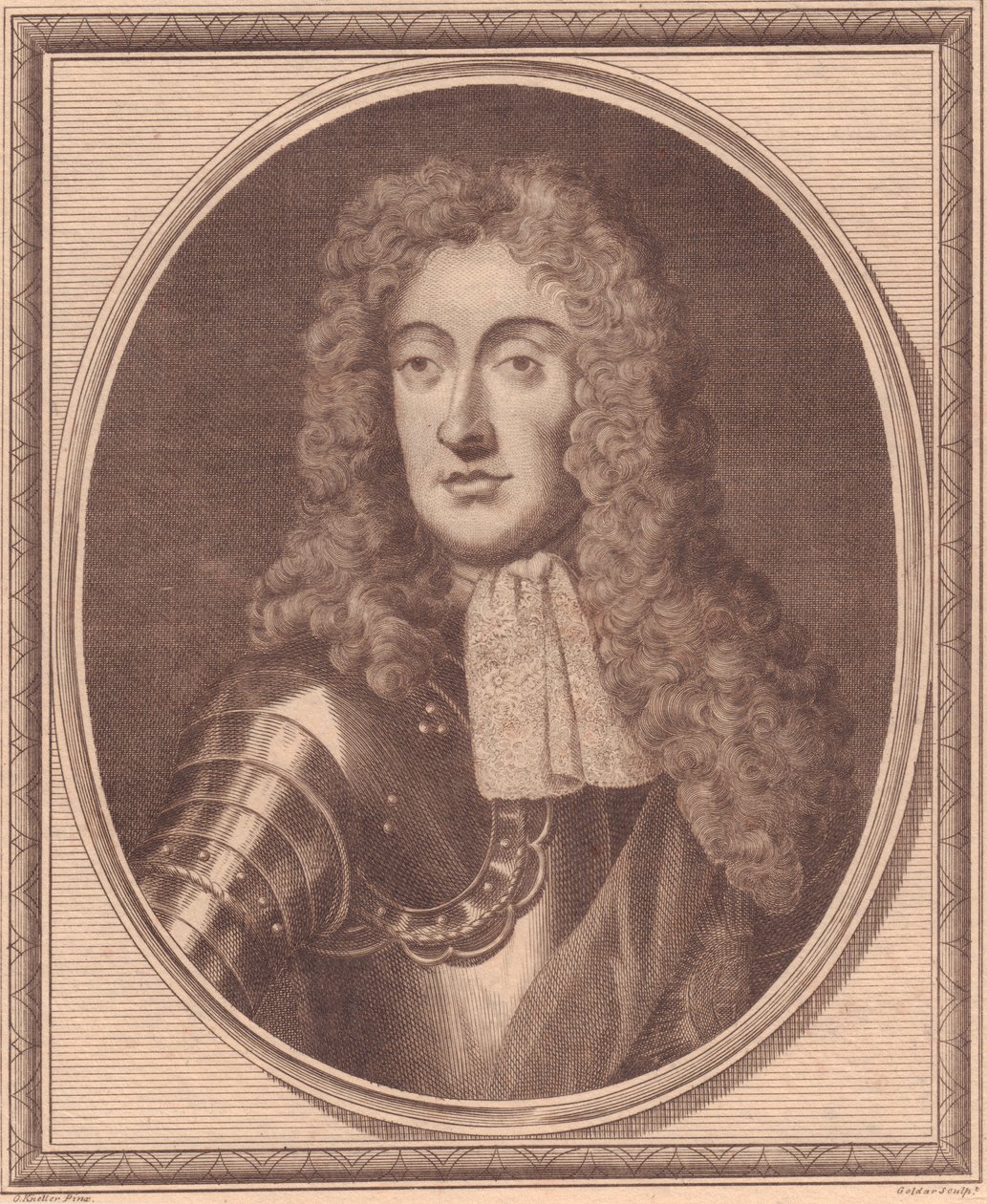 Portrét Jakuba II. z Anglie (1633-1701), mědirytina od Johna Goldara (1729-1795) z malby G Knellera od Walter Charles Mills