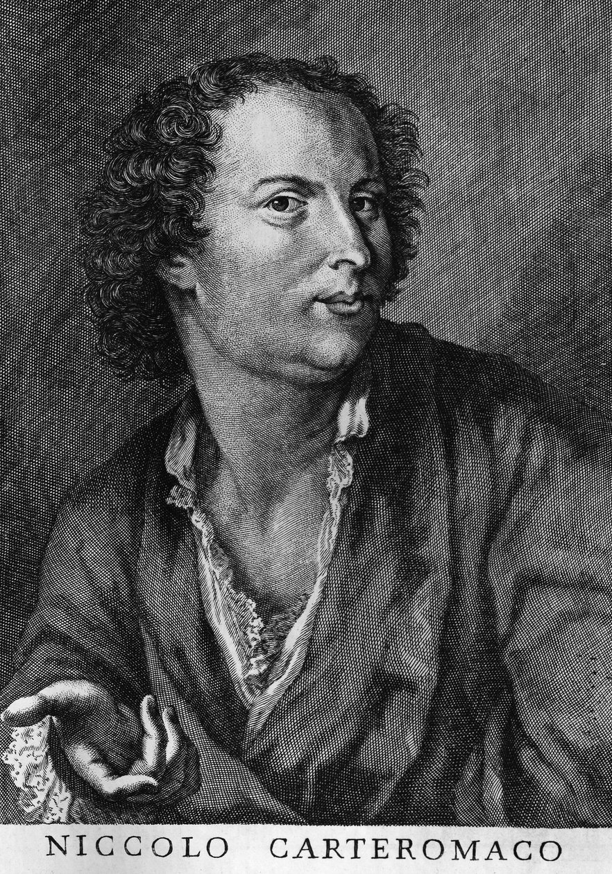 Portrét Niccolo Forteguerri, také známý jako Niccolo Carteromaco (1674-1735), italský básník, rytina od Walter Charles Mills