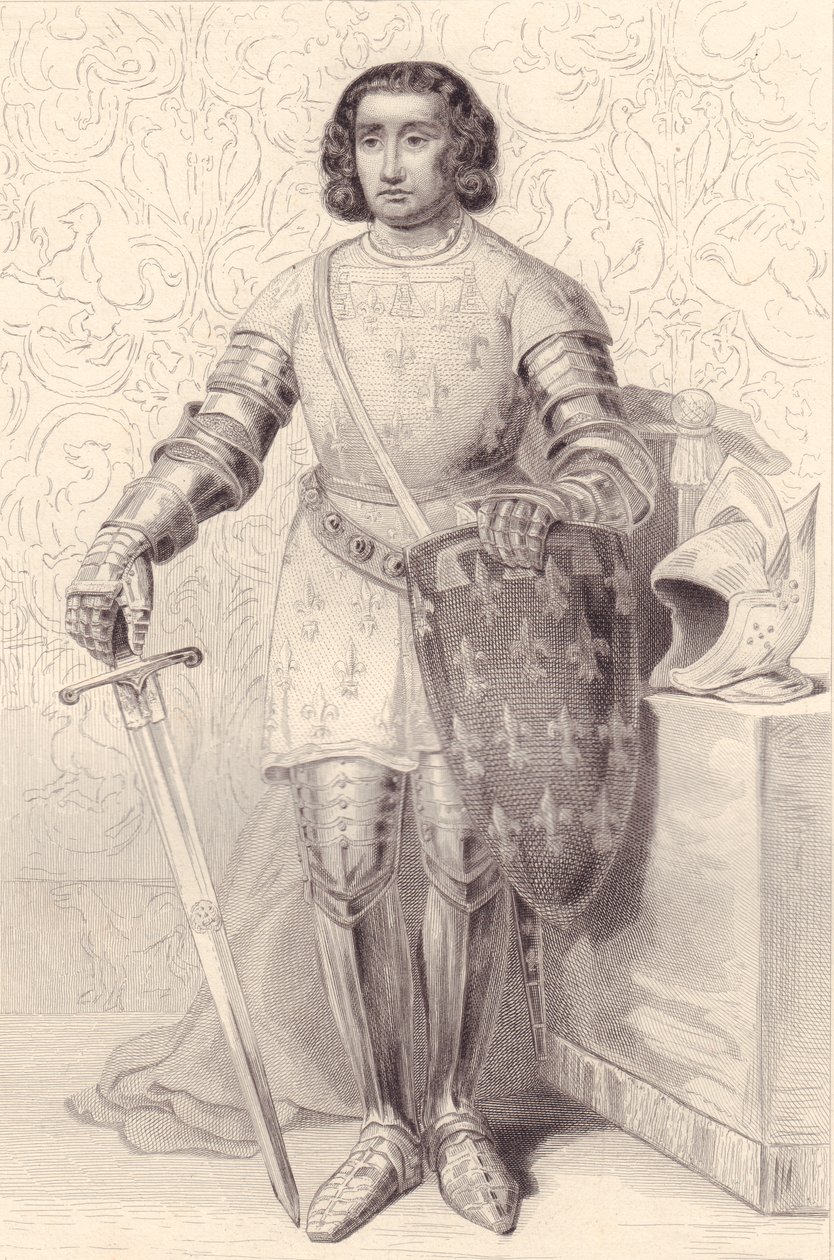 Portrét Filipa z Artois, hraběte z Eu (1358-1397), rytina, 20x13 cm, z Galerie Historique de Versailles, Histoire de France, Charles Gavard Publisher, Paříž, kolem 1840 od Walter Charles Mills