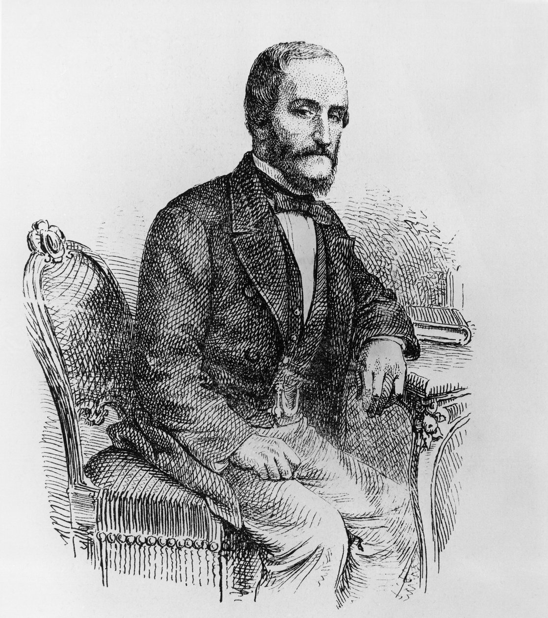 Portrét Raffaele Busacca dei Gallidoro (1810-1893), italský politik a ekonom, rytina od Walter Charles Mills