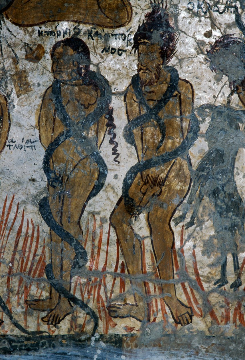 Trest prokletých, detail kostela Agia Paraskevi, Voutas, Kréta, Řecko (foto) od Walter Charles Mills