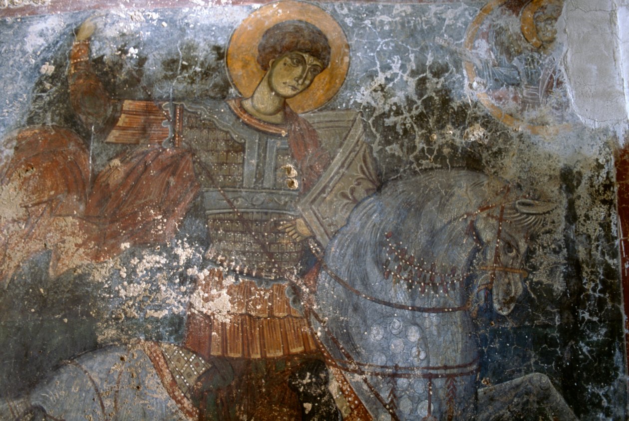 St George, freska Ioannis Pagomenos v kostele Agios Georgios, Anidri, Kréta, Řecko od Walter Charles Mills
