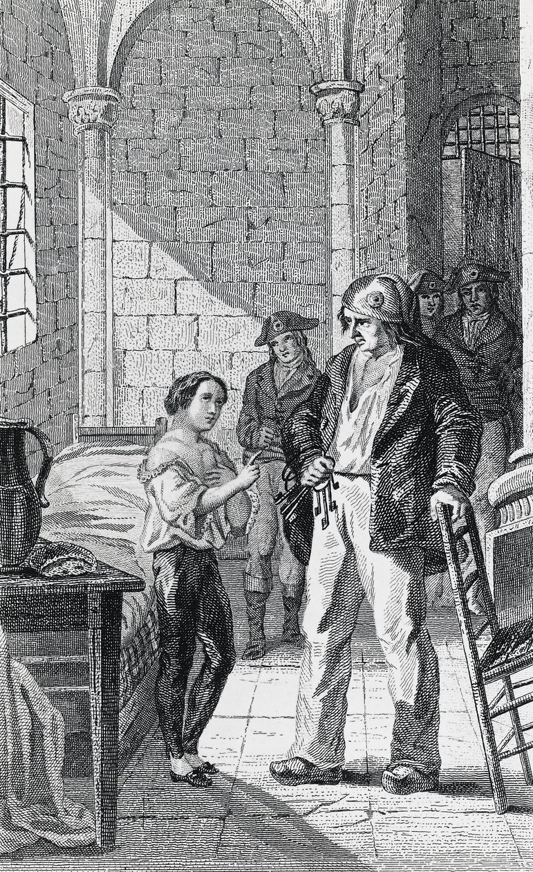 Dauphin Louis Charles a jeho opatrovník Antoine Simon ve vězení Temple, rytina Philippoteaux a Girardet, Francouzská revoluce, Francie od Walter Charles Mills