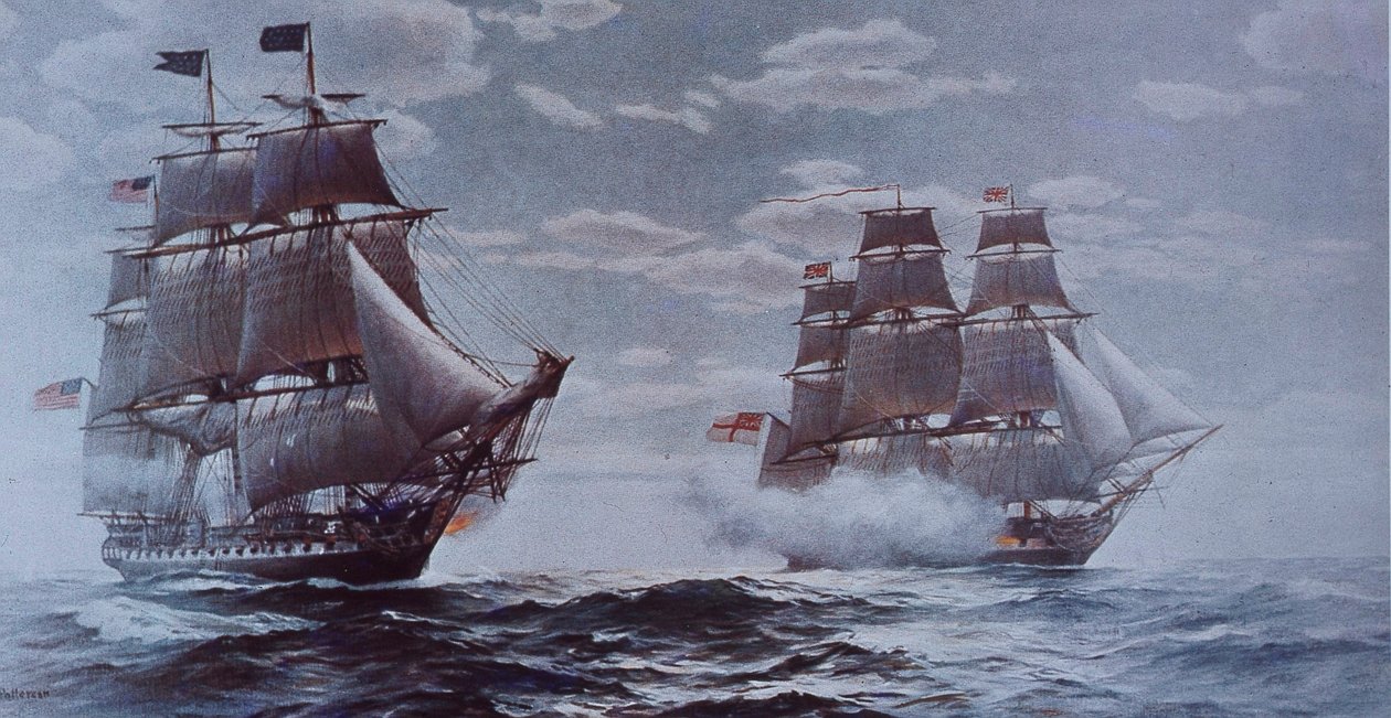 USS Constitution a HMS Java (barevné lito) od Walter Charles Mills