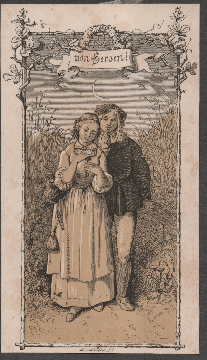 Ze srdce, asi 1850 (kolorovaný dřevoryt) od John Allanson