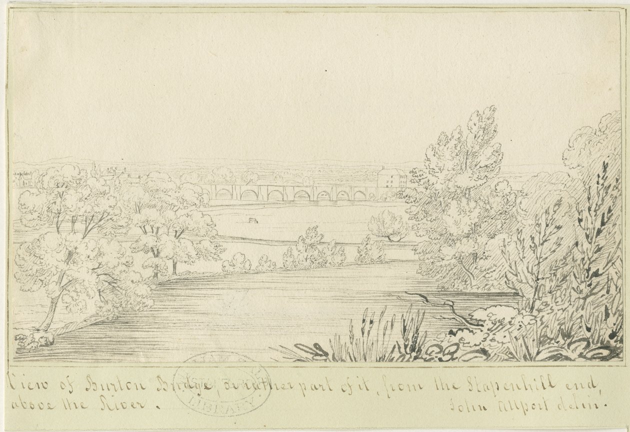 Burton-upon-Trent Bridge and Town: kresba perem, nd [c 1817] (kresba) od John Allport