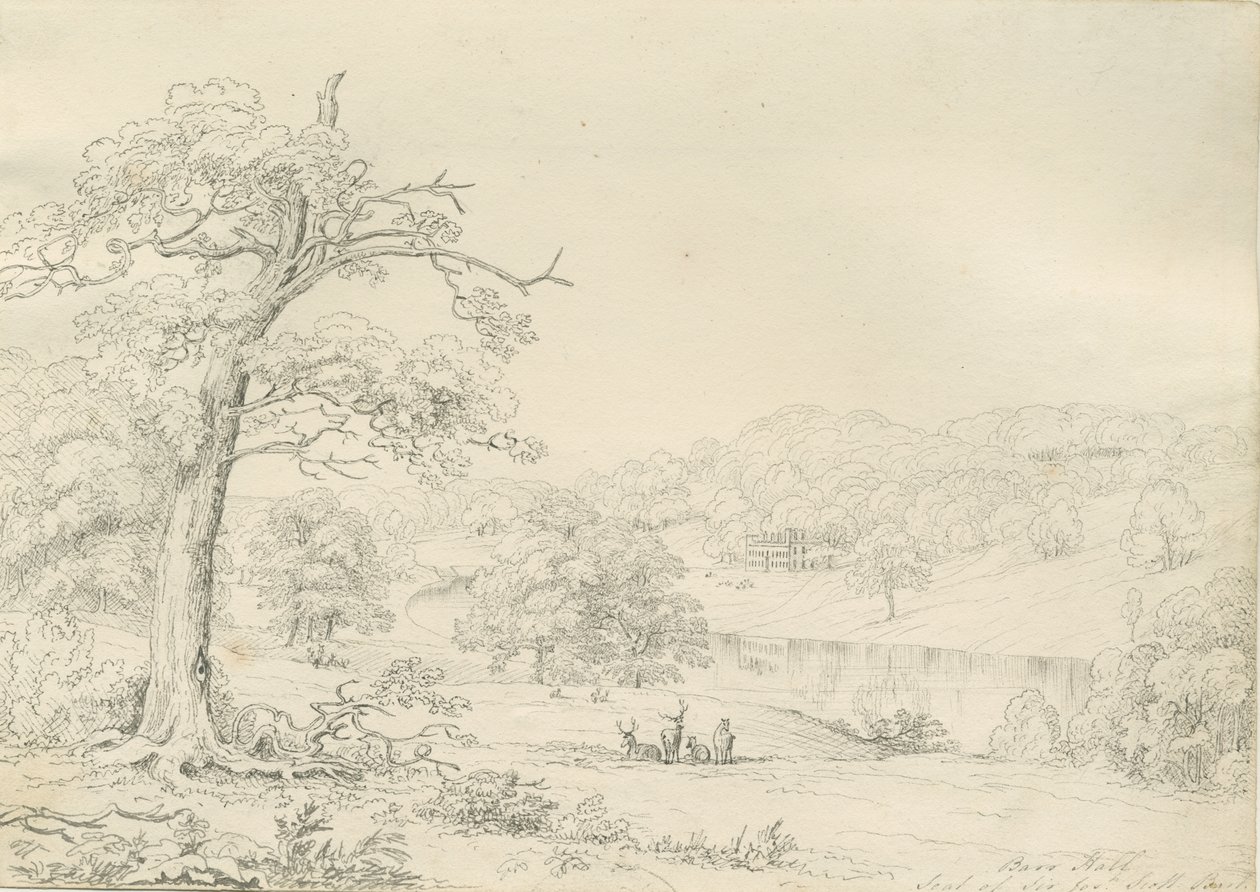 [Skvělé] Barr Hall: kresba perem, nd [1799-1854] od John Allport