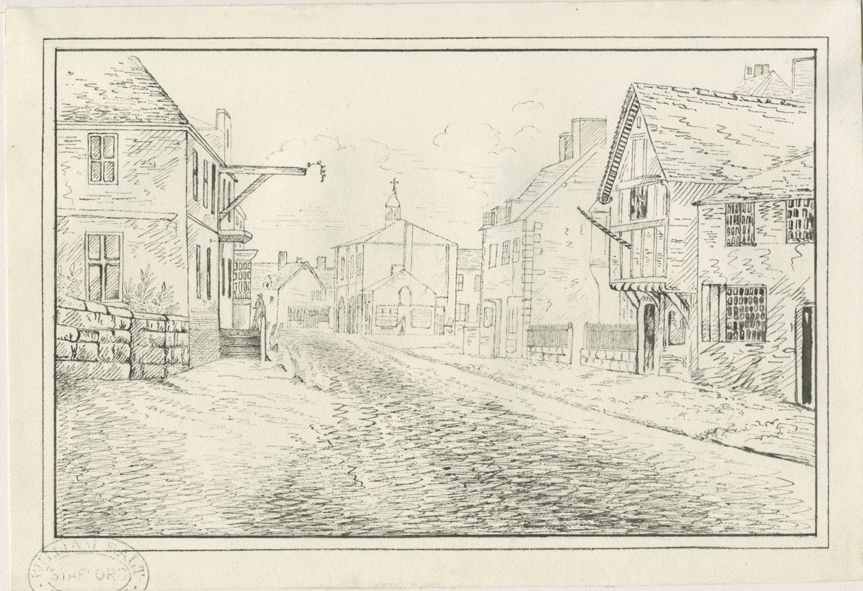 Rugeley Town – Wolseley Bridge to the Lichfield Road: kresba perem a tuší, nd [1814] od John Allport