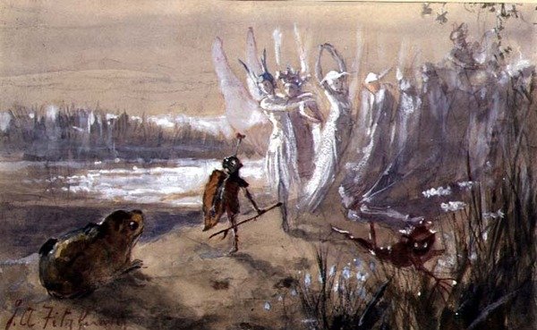 Zastavení v průvodu víl (akvarel, kvaš na papíře) od John Anster Fitzgerald