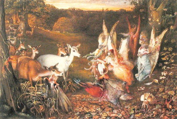 Víly a jeleni (akvarel na papíře) od John Anster Fitzgerald