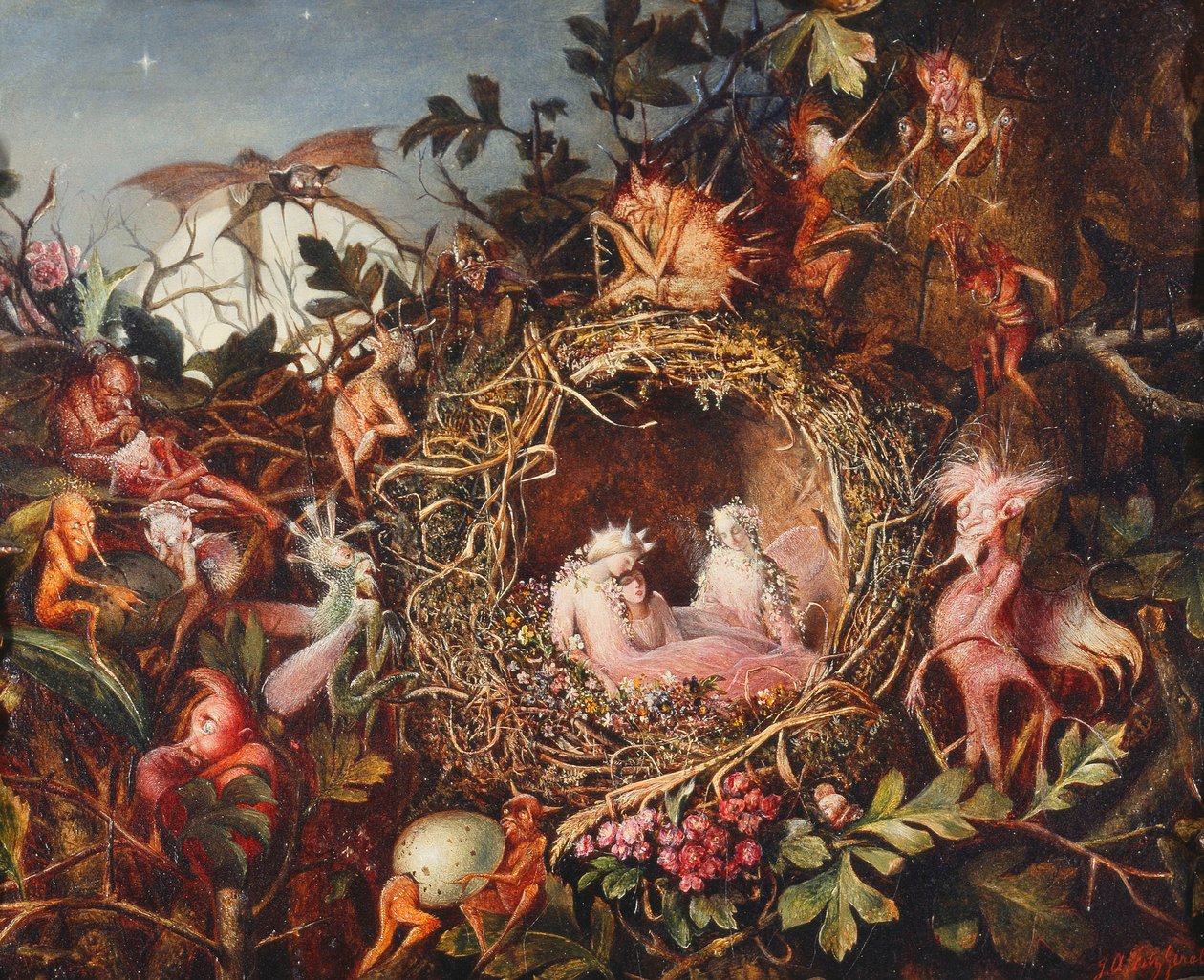 Víly v ptačím hnízdě, kolem roku 1860 od John Anster Fitzgerald