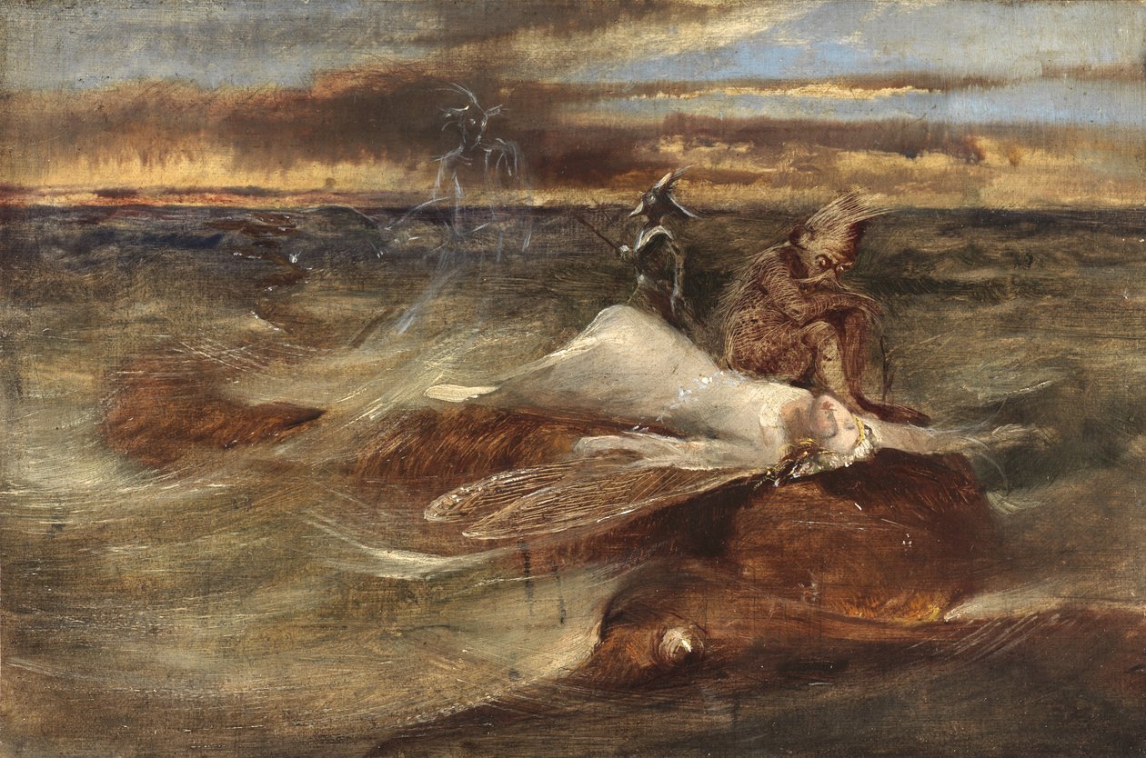 Víla a mořský had (olej na plátně položeném na panelu) od John Anster Fitzgerald
