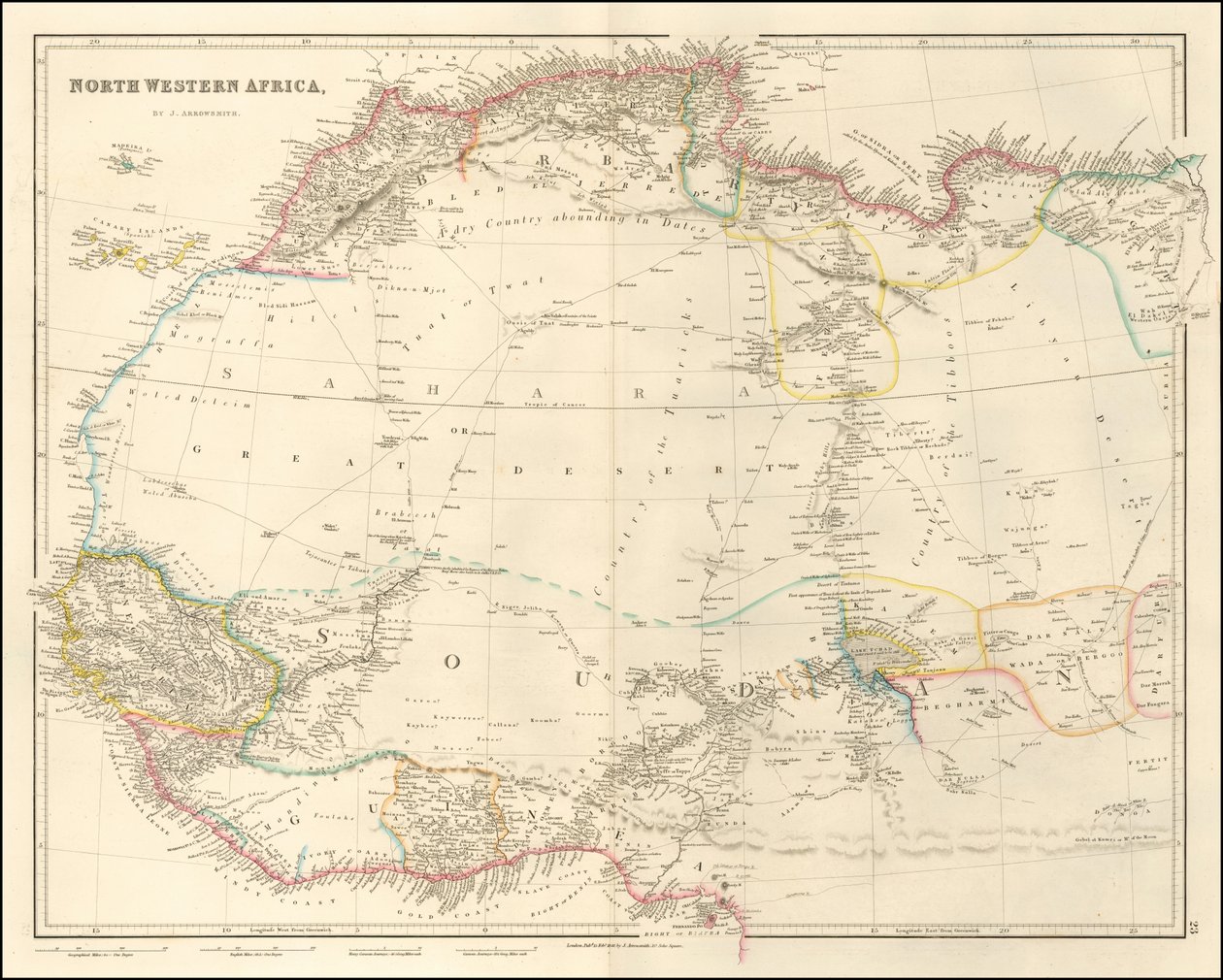 Mapa severozápadní Afriky z roku 1842, John Arrowsmith od John Arrowsmith