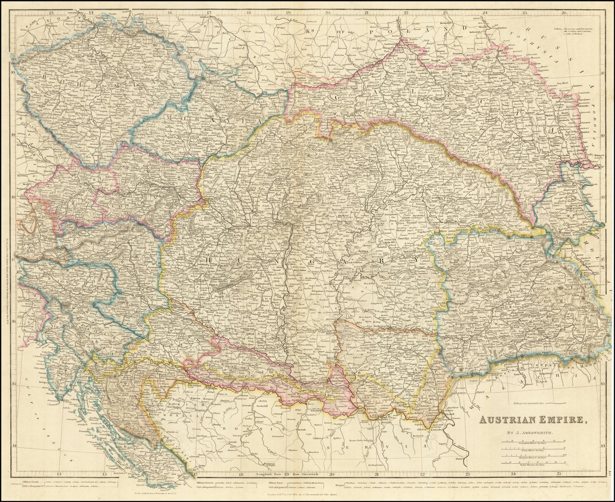 Mapa Rakouského císařství z roku 1858, John Arrowsmith od John Arrowsmith