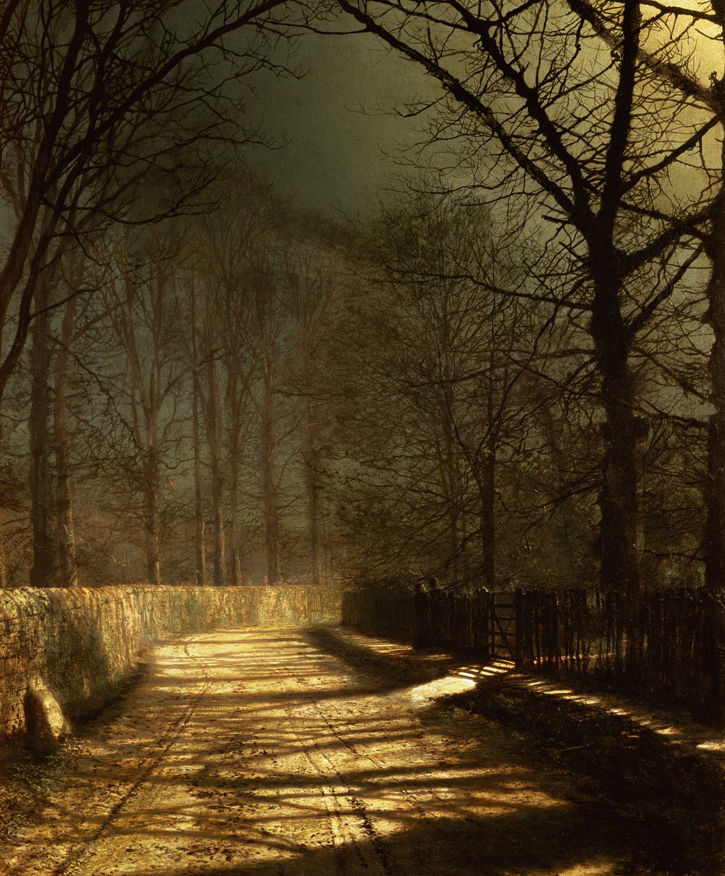 Měsíční ulička. Dva milenci u brány od John Atkinson Grimshaw