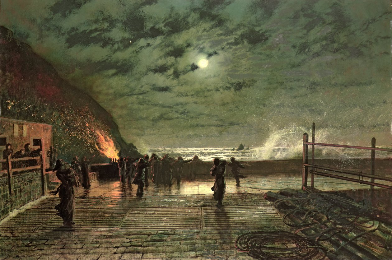 V nebezpečí (The Harbour Flare) 1879 (olej na plátně) od John Atkinson Grimshaw