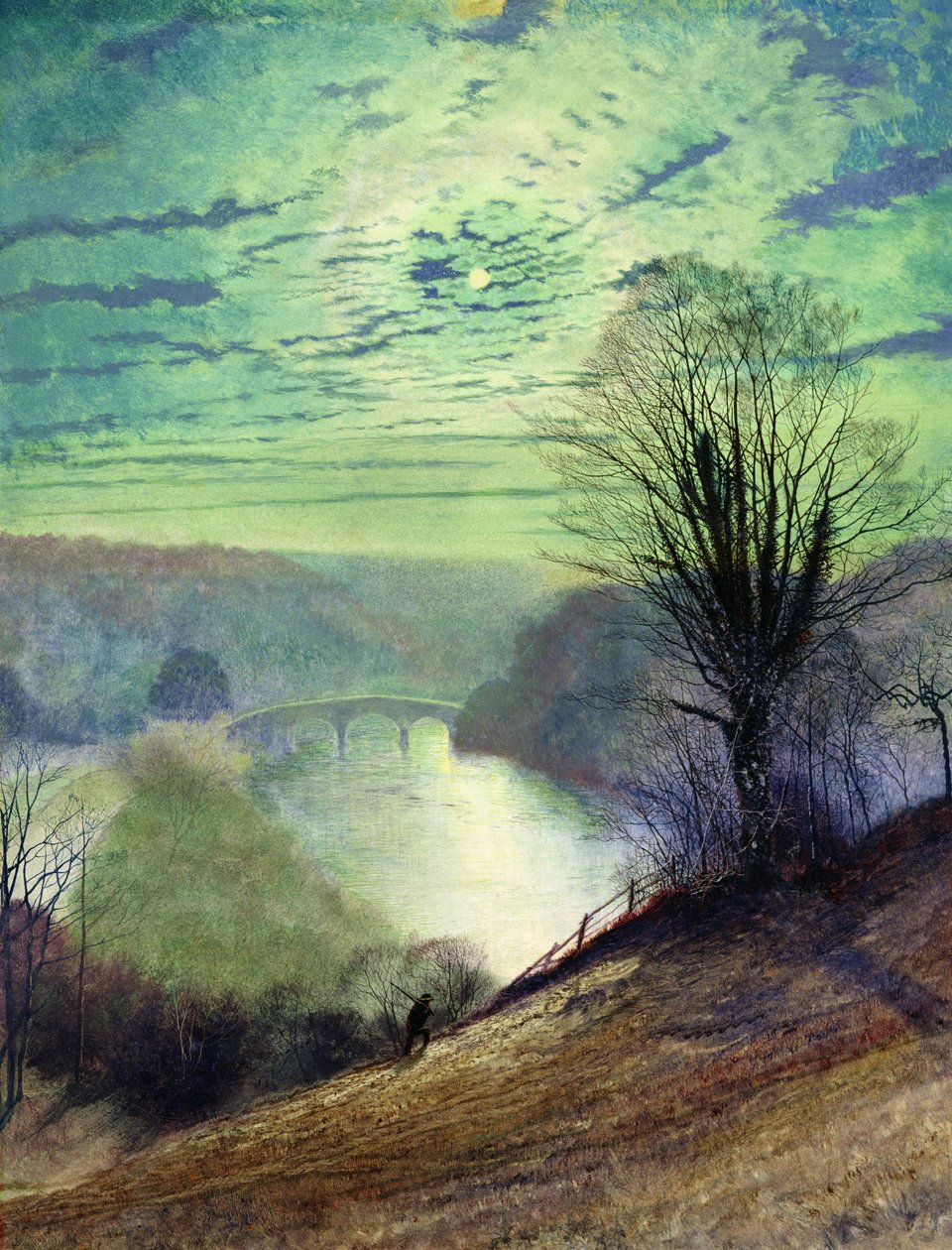 Na řece Tees u Barnard Castle, asi 1868 (akvarel a kvaš na papíře) od John Atkinson Grimshaw