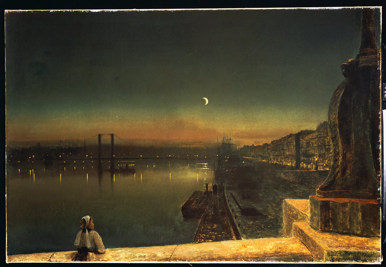 Rouen v noci z Pont de Pierre, 1878 od John Atkinson Grimshaw