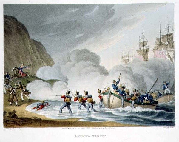 Landing Troops, vyrytý Matthew Dubourgem (fl. 1813-20) z 