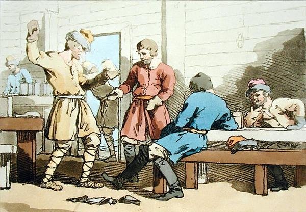 Kaback, leptaný umělcem, publikoval 1803 (barevné lito) od John Augustus Atkinson