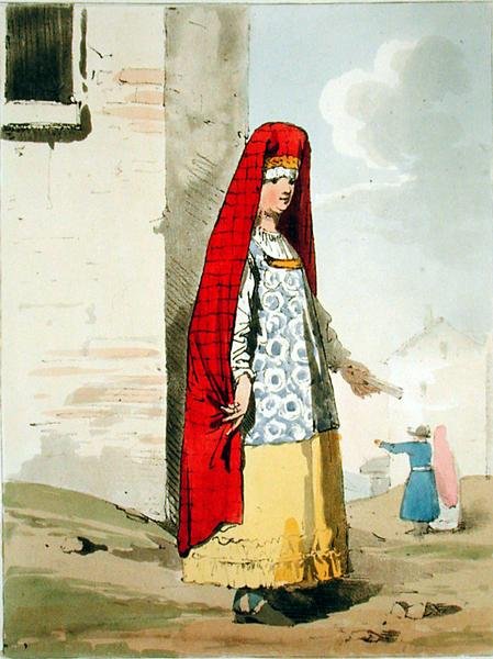 A Merchants Wife, leptaná umělcem, publikovala 1804 (viz také 169211) od John Augustus Atkinson