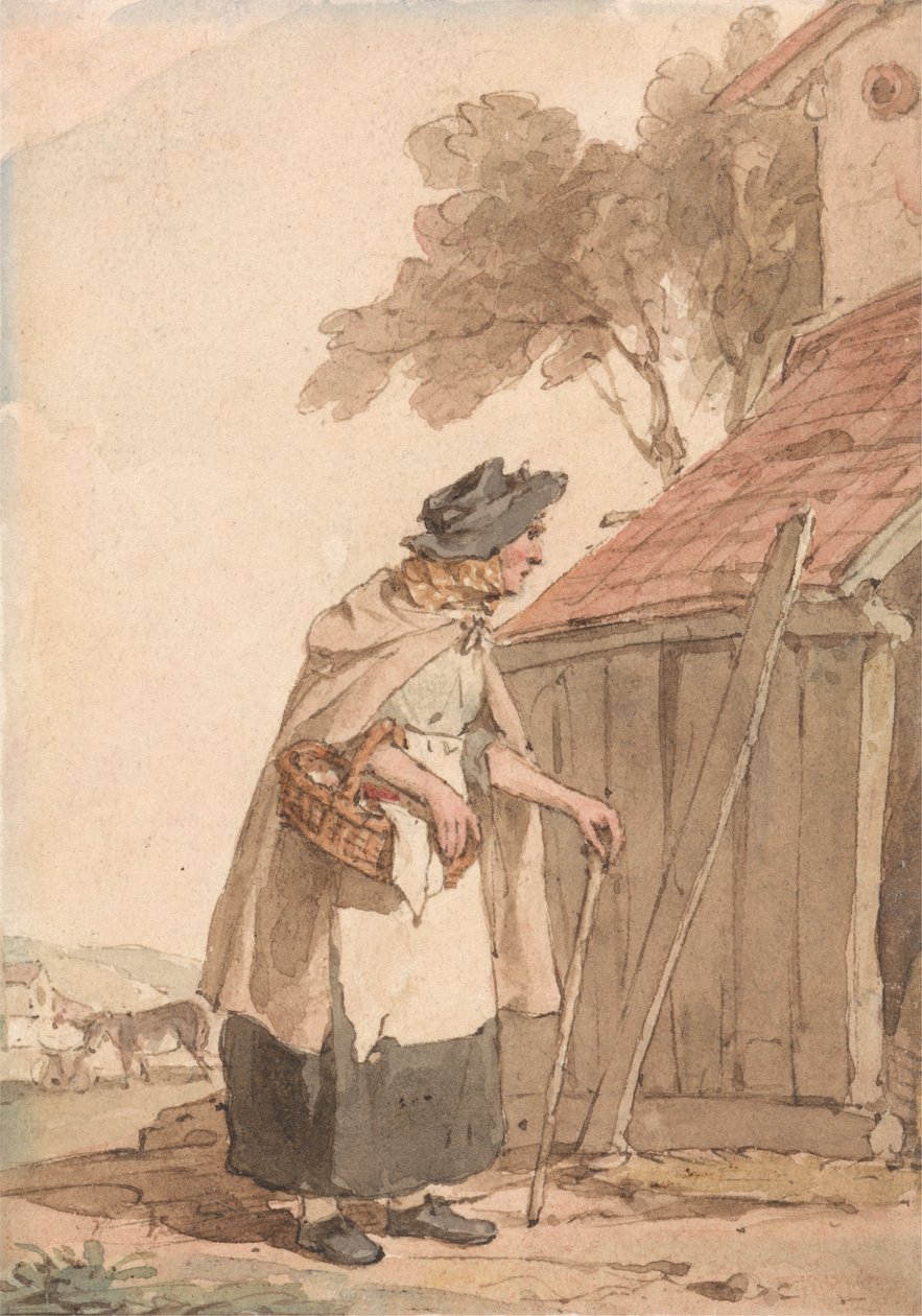 Stará žena nesoucí košík od John Augustus Atkinson