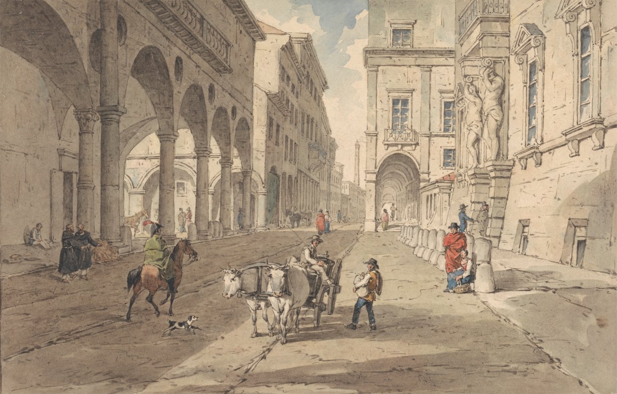 Bologna, Pohled na Strada Maggiore od John Augustus Atkinson